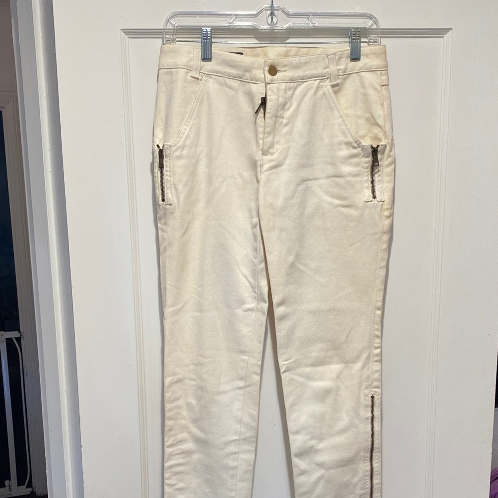 Gucci Cream Cargo Pants Jeans with Zipper Pockets size 40 broken zipper